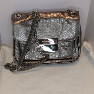 Michael Kors Sloan metallic silver snakeskin embossed leather shoulder bag